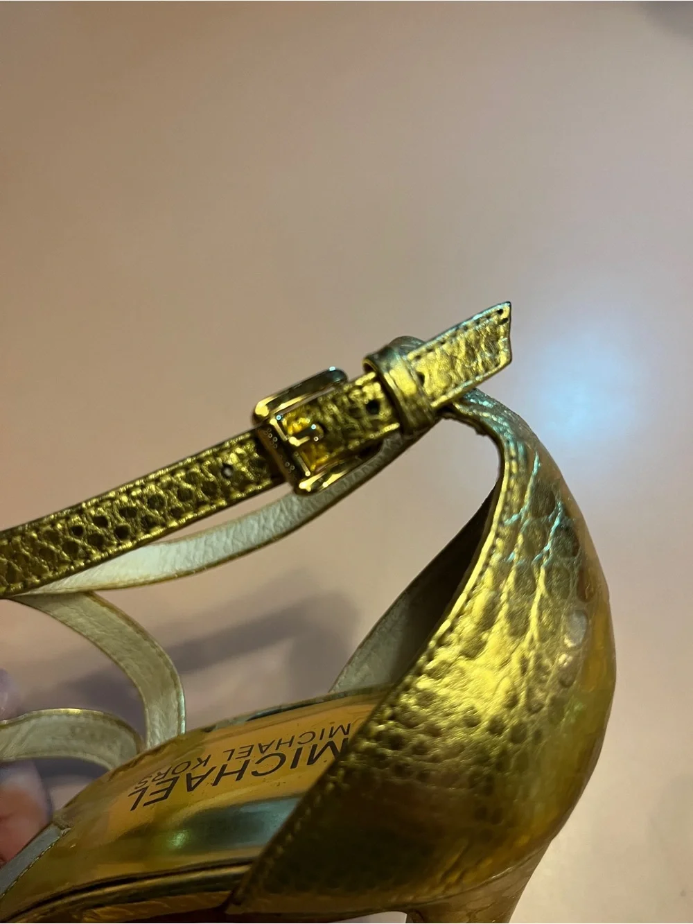 MIchael Kors Gold snakeskin print Metallic Strappy High Heels - Picture 10 of 13